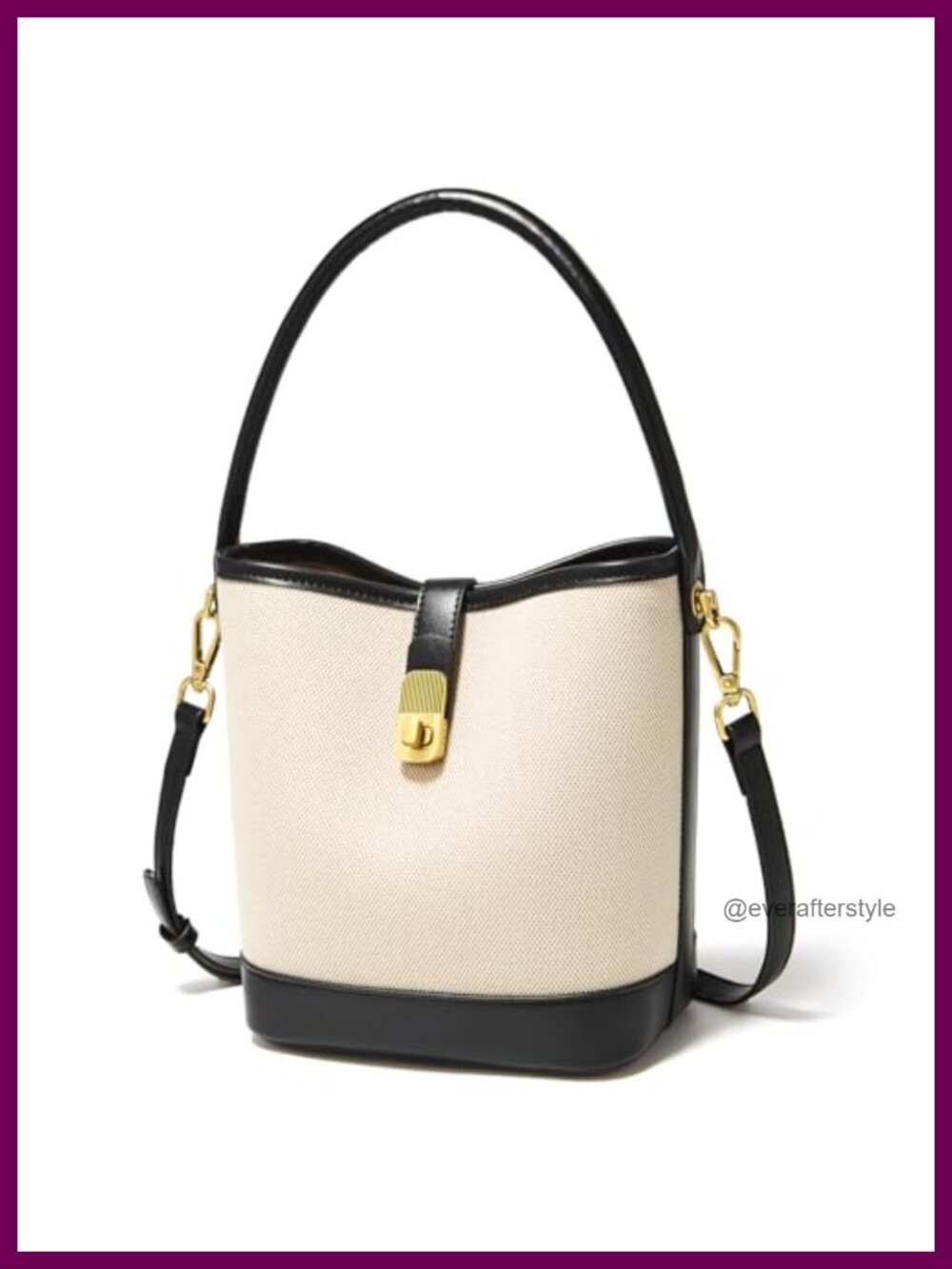 Coated Canvas Bucket Bag Crossbody Purse Faux Leather Twist Lock